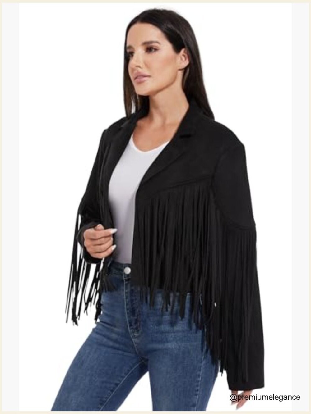 Fringe Leather Jacket Western Cropped Coat Women's S-XXL - Picture 3 of 7